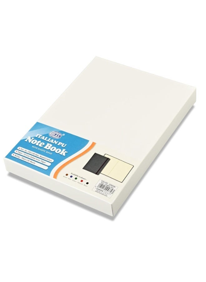 FIS® Hard Cover Notebook, Italian PU Materials, A6 Size(105x148mm), 240 Pages, Plain No Ruling, Round Corners with Elastic Band Closure,70gsm Italian Ivory Paper,1 Piece,Green Cover Color-FSNBPL1603 - Image 2